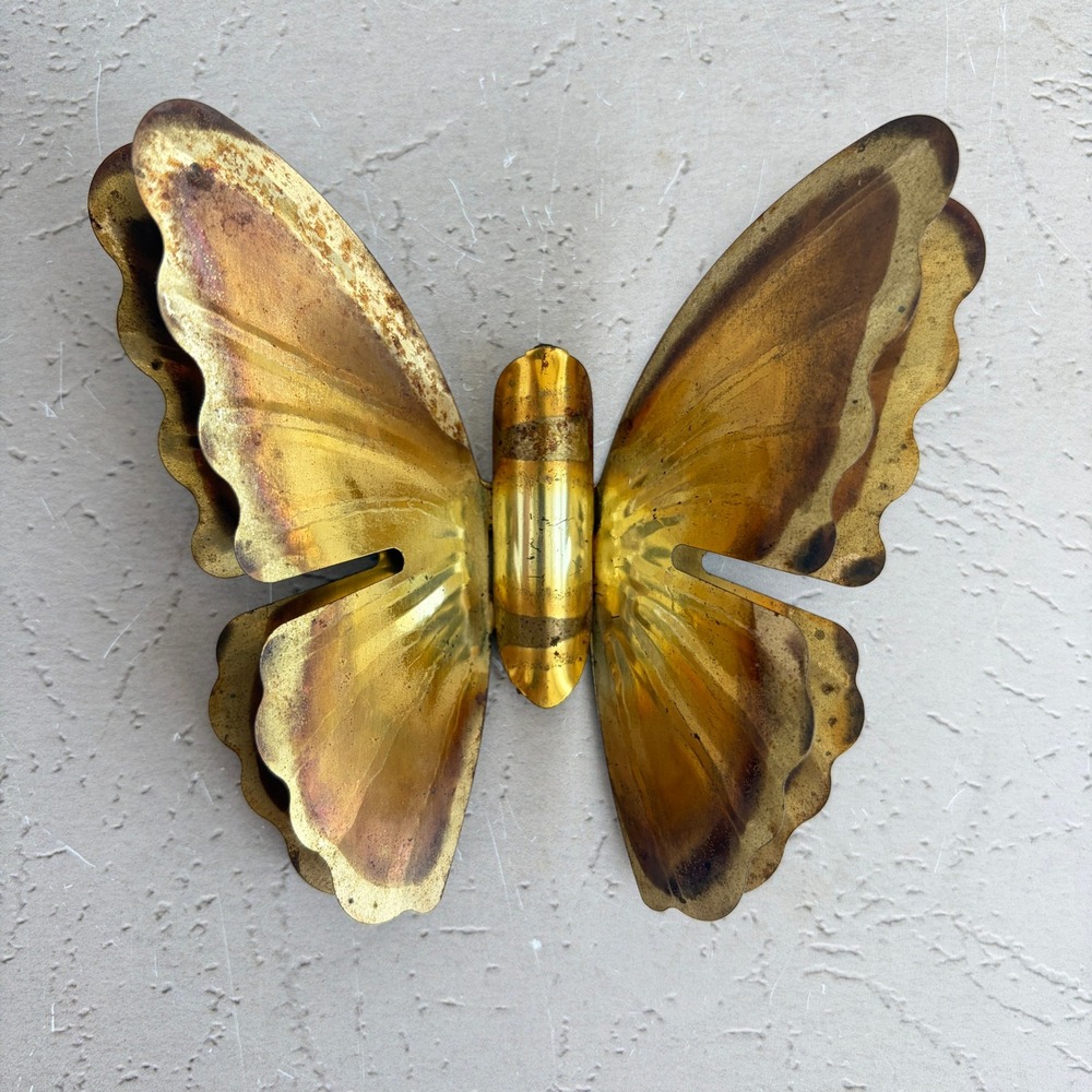 Vintage Brass Layered Butterfly Wall Hanging Metal Art MCM Decor 5 Inch